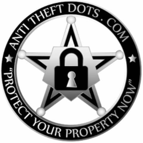 ANTI THEFT DOTS . COM "PROTECT YOUR PROPERTY NOW" Logo (USPTO, 09/08/2014)