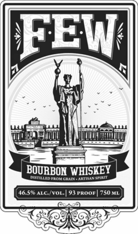 F·E·W BOURBON WHISKEY DISTILLED FROM GRAIN ARTISAN SPIRIT 46.5% ALC./VOL. 93 PROOF 750 ML Logo (USPTO, 01/27/2017)