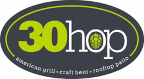 30HOP AMERICAN GRILL · CRAFT BEER · ROOFTOP PATIO Logo (USPTO, 02.03.2020)
