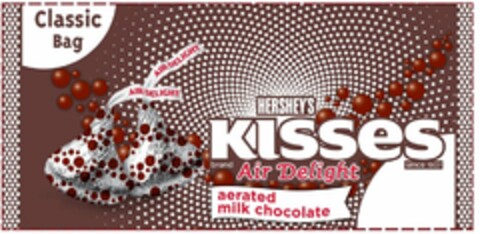 CLASSIC BAG HERSHEY'S KISSES BRAND SINCE 1907 AIR DELIGHT AERATED MILK CHOCOLATE Logo (USPTO, 24.10.2011)