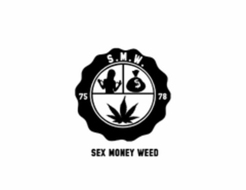 S.M.W. 75 78 SEX MONEY WEED Logo (USPTO, 03/21/2012)