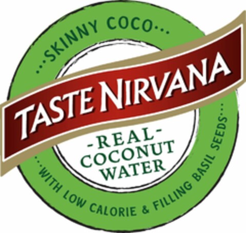 TASTE NIRVANA - REAL - COCONUT WATER · · · SKINNY COCO · · · WITH LOW CALORIE & FILLING BASIL SEEDS · · · Logo (USPTO, 04.08.2016)