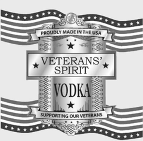 VETERANS' SPIRIT VODKA SUPPORTING OUR VETERANS VS PROUDLY MADE IN THE USA Logo (USPTO, 04/29/2014)