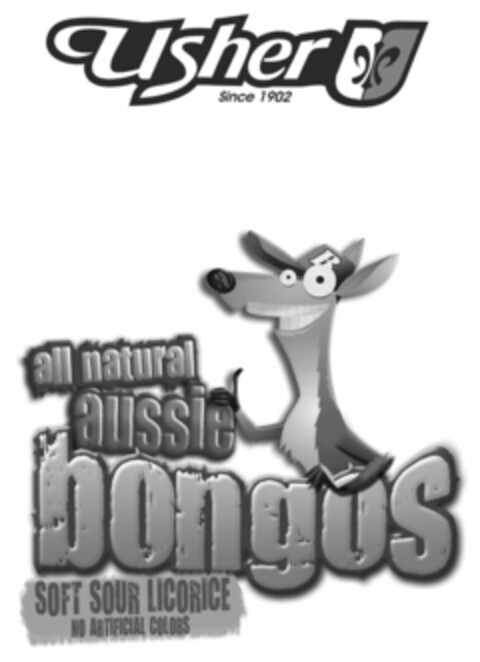 USHER SINCE 1902 ALL NATURAL AUSSIE BONGOS SOFT SOUR LICORICE NO ARTIFICIAL COLORS Logo (USPTO, 18.07.2014)