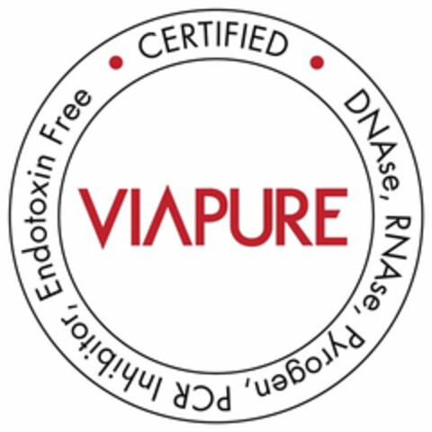 VIAPURE CERTIFIED DNASE, RNASE, PYROGEN, PCR INHIBITOR, ENDOTOXIN FREE Logo (USPTO, 03.03.2017)