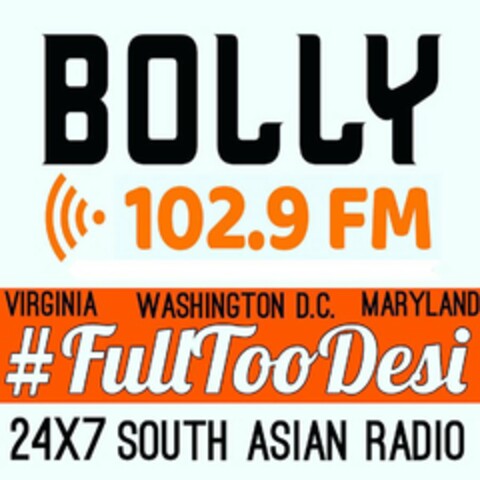 BOLLY 102.9 FM #FULLTOODESI 24X7 SOUTH ASIAN RADIO Logo (USPTO, 19.01.2018)