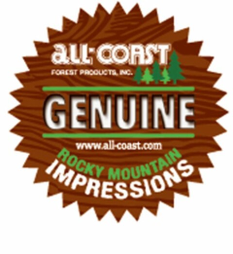 ALL-COAST FOREST PRODUCTS, INC. GENUINE WWW.ALL-COAST.COM ROCKY MOUNTAIN IMPRESSIONS Logo (USPTO, 12.03.2009)