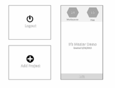 LOGOUT ADD PROJECT 14 WORKSPACES 65 FILES B'S MASTER DEMO CREATED 5/01/2015 EDIT Logo (USPTO, 17.09.2015)