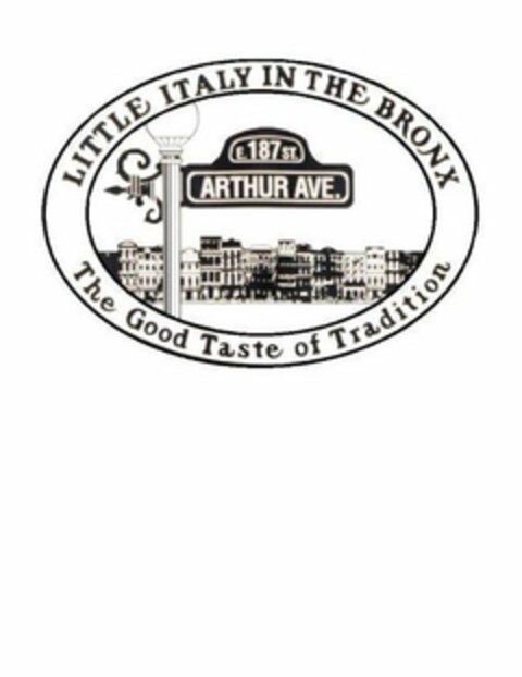 LITTLE ITALY IN THE BRONX E. 187 ST ARTHUR AVENUE THE GOOD TASTE OF TRADITION Logo (USPTO, 08/20/2018)