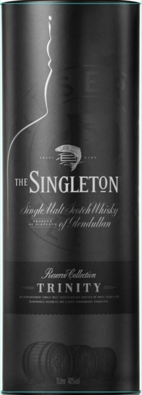 THE SINGLETON SINGLE MALT SCOTCH WHISKY OF GLENDULLAN PRODUCT OF SCOTLAND RESERVE COLLECTION TRINITY AN EXTRAORDINARY SINGLE MALT SCOTCH WHISKY CRAFTED IN THREE STAGES FOR REMARKABLE RICHNESS AND A DEEP, HARMONIOUS CHARACTER 1LITRE 40%VOL Logo (USPTO, 09/03/2013)