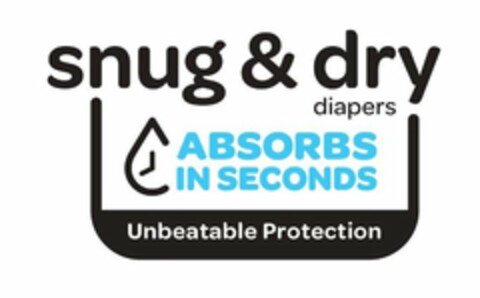 SNUG & DRY DIAPERS ABSORBS IN SECONDS UNBEATABLE PROTECTION Logo (USPTO, 08/15/2019)