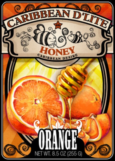 CARIBBEAN D'LITE GB HONEY CARIBBEAN DESIRE ORANGE NET WT. 8.5 OZ. (255 G) Logo (USPTO, 18.11.2009)