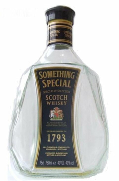 SOMETHING SPECIAL SPECIALLY SELECTED SCOTCH WHISKY BY APPOINTMENT TO HER MAJESTY THE QUEEN SCOTCH WHISKEY DISTILLERS ESTABLISHED IN 1793 HILL, THOMSON & COMPANY LTD. EDINBURGH SCOTLAND PRODUCED, BLENDED AND BOTTLED IN SCOTLAND BY 75CL 750ML E 40°GL 40%VOL Logo (USPTO, 27.05.2011)