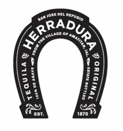 SAN JOSE DEL REFUGIO TEQUILA HERRADURA ORIGINAL 100% DE AGAVE FROM THE VILLAGE OF AMATITAN, JAL. ESTATE BOTTLED EST. 1870 Logo (USPTO, 11/11/2010)