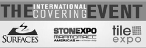 THE INTERNATIONAL COVERING EVENT SURFACES STONEXPO MARMOMACC AMERICAS ARCHITECTURE & DESIGN TILE EXPO Logo (USPTO, 18.07.2013)