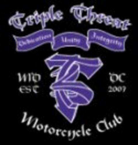 TRIPLE THREAT MOTORCYCLE CLUB, DEDICATION, UNITY, INTEGRITY, MD, DC Logo (USPTO, 05/20/2010)