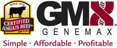 SINCE 1978 CERTIFIED ANGUS BEEF BRAND GMX GENEMAX SIMPLE · AFFORDABLE · PROFITABLE Logo (USPTO, 12.03.2012)