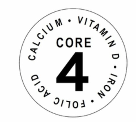 CORE 4 · VITAMIN D · IRON · FOLIC ACID CALCIUM Logo (USPTO, 09/20/2012)