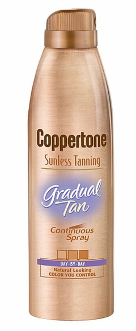 COPPERTONE SUNLESS TANNING GRADUAL TAN CONTINUOUS SPRAY DAY-BY-DAY NATURAL LOOKING COLOR YOU CONTROL Logo (USPTO, 07.05.2009)