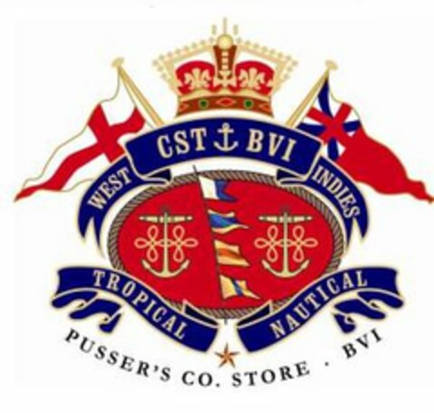 WEST CST BVI INDIES TROPICAL NAUTICAL PUSSER'S CO. STORE · BVI Logo (USPTO, 02/04/2011)