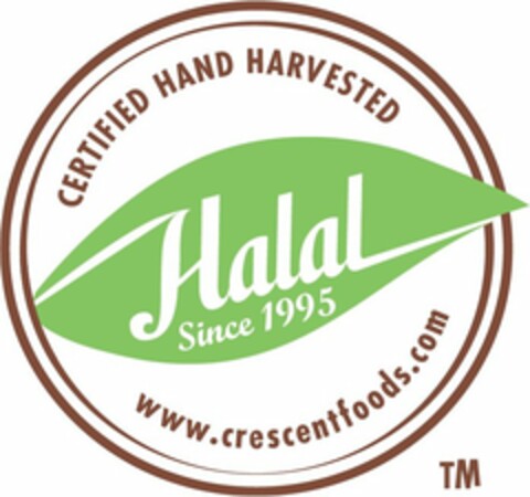 CERTIFIED HAND HARVESTED HALAL SINCE 1995 WWW.CRESCENTFOODS.COM Logo (USPTO, 06/02/2017)