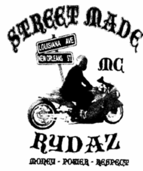 STREET MADE LOUISIANA AVE NEW ORLEANS ST MC RYDAZ MONEY - POWER - RESPECT Logo (USPTO, 12/29/2017)