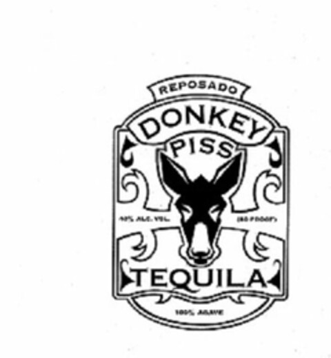 REPOSADO DONKEY PISS 40% ALC. VOL. (80 PROOF). TEQUILA 100% AGAVE Logo (USPTO, 06/20/2018)