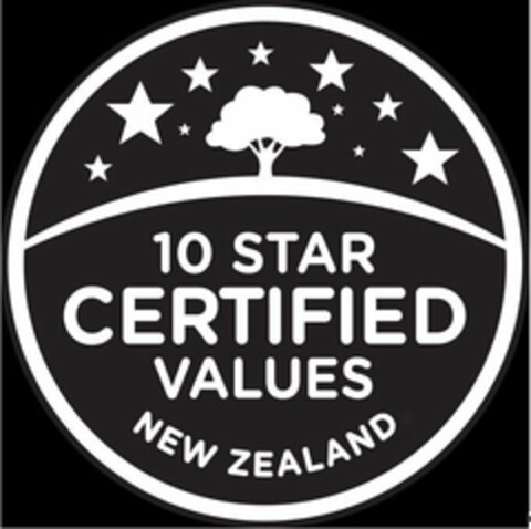 10 STAR CERTIFIED VALUES NEW ZEALAND Logo (USPTO, 09/02/2020)