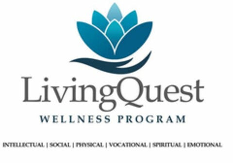 LIVINGQUEST WELLNESS PROGRAM INTELLECTUAL SOCIAL PHYSICAL VOCATIONAL SPIRITUAL EMOTIONAL Logo (USPTO, 12/11/2012)