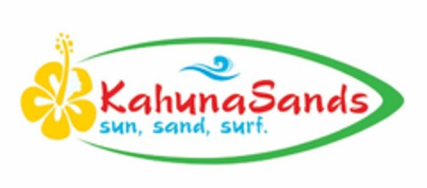 KAHUNA SANDS. SUN, SAND, SURF. Logo (USPTO, 08/02/2013)