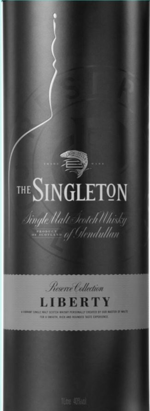 THE SINGLETON SINGLE MALT SCOTCH WHISKY OF GLENDULLAN PRODUCT OF SCOTLAND RESERVE COLLECTION LIBERTY A VIBRANT SINGLE MALT SCOTCH WHISKY PERSONALLY CREATED BY OUR MASTER OF MALTS FOR A SMOOTH, RICH AND ROUNDED TASTE EXPERIENCE 1LITRE 40%VOL Logo (USPTO, 03.09.2013)