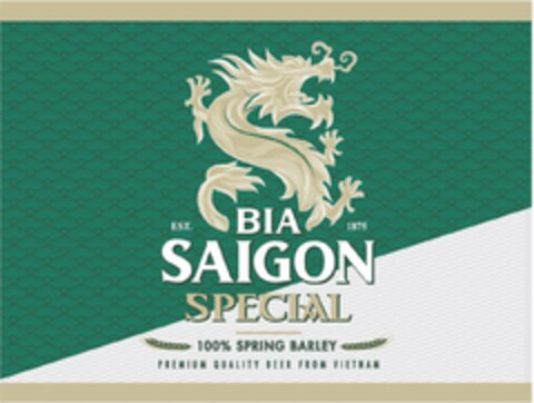 BIA SAIGON SPECIAL EST. 1875 100% SPRING BARLEY PREMIUM QUALITY BEER FROM VIETNAM Logo (USPTO, 03/02/2020)