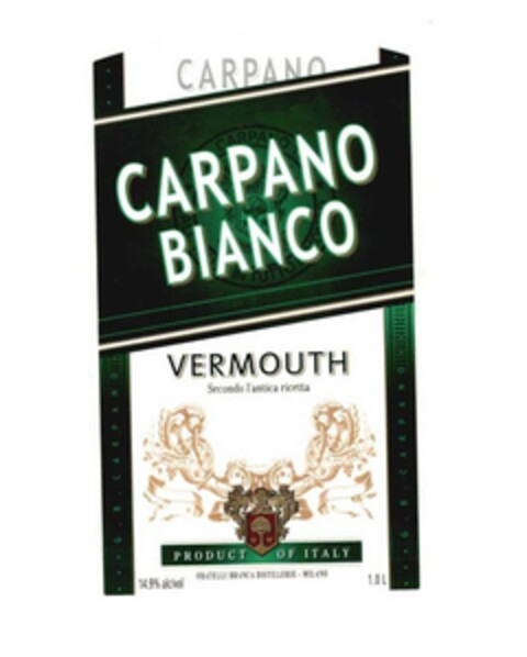 CARPANO CARPANO BIANCO VERMOUTH SECONDO L'ANTICA RICETTA PRODUCT OF ITALY FRATELLI BRANCA DISTILLERIE-MILANO 14.9% ALC/VOL 1.0L Logo (USPTO, 08.04.2014)