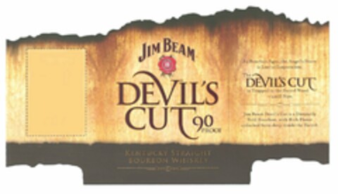JIM BEAM, BEAM FORMULA, B, A STANDARD SINCE 1795, DEVIL'S CUT, 90 PROOF, KENTUCKY STRAIGHT BOURBON WHISKEY, AS BOURBON AGES, THE ANGEL'S SHARE IS LOST TO EVAPORATION., THE DEVIL'S CUT IS TRAPPED IN THE BARREL WOOD-UNTIL NOW., JIM BEAM DEVIL'S CUT IS A DISTINCTLY BOLD BOURBON, WITH RICH FLAVOR UNLOCKED FROM DEEP INSIDE THE BARREL. Logo (USPTO, 01.11.2010)