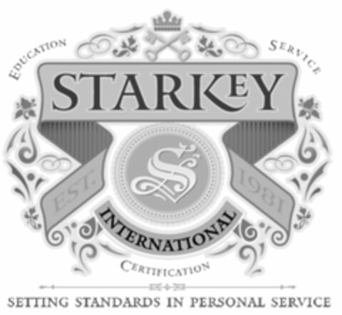 S STARKEY INTERNATIONAL EST. 1981 EDUCATION SERVICE CERTIFICATION SETTING STANDARDS IN PERSONAL SERVICE Logo (USPTO, 21.01.2015)