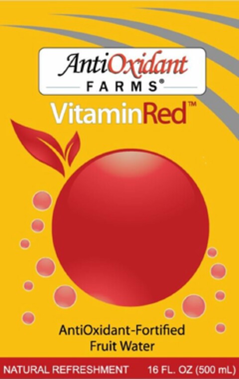 ANTIOXIDANT FARMS VITAMIN RED ANTIOXIDANT-FORTIFIED FRUIT WATER NATURAL REFRESHMENT Logo (USPTO, 13.08.2015)