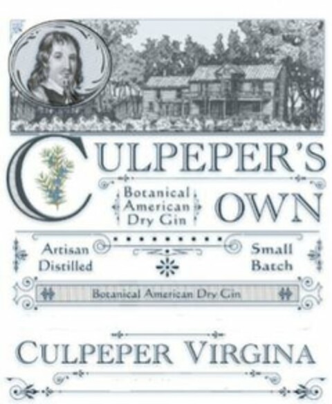 CULPEPER'S OWN AMERICAN BOTANICAL DRY GIN VAPOR INFUSED ARTISAN DISTILLED SMALL BATCH PREMIUM HAND SELECTED BOTANICALS CULPEPER VIRGINIA Logo (USPTO, 19.03.2019)