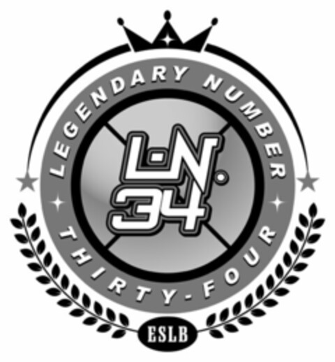 LEGENDARY NUMBER THIRTY-FOUR L-N. 34 ESLB X Logo (USPTO, 10/26/2017)