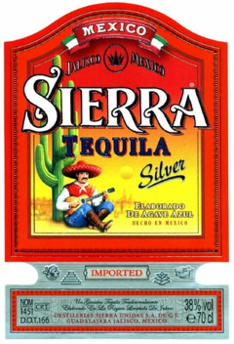 SIERRA TEQUILA SILVER MEXICO JALISCO MEXICO ELABORADO DE AGAVE AZUL HECHO EN MEXICO IMPORTED Logo (USPTO, 04/22/2014)