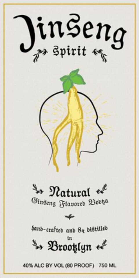 JINSENG SPIRIT NATURAL GINSENG FLAVOREDVODKA HAND-CRAFTED AND 8X DISTILLED IN BROOKLYN Logo (USPTO, 04.10.2015)