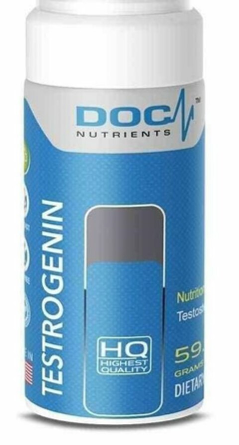 DOC NUTRIENTS TESTROGENIN HQ HIGHEST QUALITY 59 GRAMS DIETARY NUTRITION TESTOST E IN Logo (USPTO, 06/18/2020)