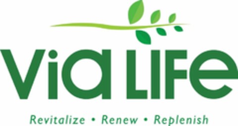 VIA LIFE REVITALIZE · RENEW · REPLENISH Logo (USPTO, 01/29/2013)