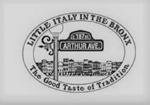 LITTLE ITALY IN THE BRONX E. 187 ST ARTHUR AVENUE THE GOOD TASTE OF TRADITION Logo (USPTO, 03/27/2018)