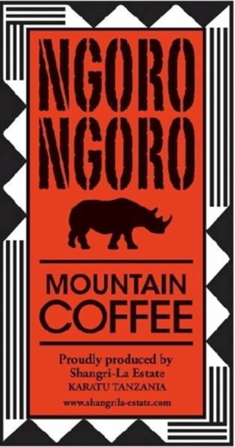 NGORO NGORO MOUNTAIN COFFEE PROUDLY PRODUCED BY SHANGRI-LA ESTATE KARATU TANZANIA WWW.SHANGRILA-ESTATE.COM Logo (USPTO, 14.04.2010)