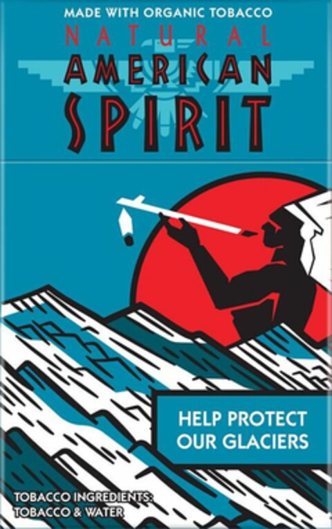 NATURAL AMERICAN SPIRIT HELP PROTECT OUR GLACIERS MADE WITH ORGANIC TOBACCO TOBACCO INGREDIENTS: TOBACCO & WATER Logo (USPTO, 01/14/2020)