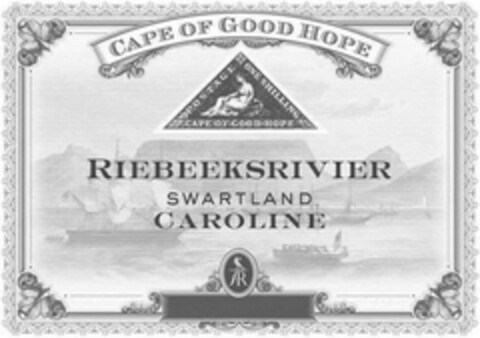RIEBEEKSRIVIER SWARTLAND CAROLINE CAPE OF GOOD HOPE POSTAGE ONE SHILLING CAPE OF GOOD HOPE AR Logo (USPTO, 01.04.2016)