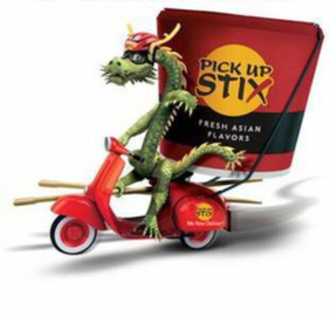 PICK UP STIX FRESH ASIAN FLAVORS PICK UPSTIX WE NOW DELIVER Logo (USPTO, 22.09.2012)