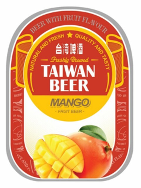 BEER WITH FRUIT FLAVOUR NATURAL AND FRESH QUALITY AND TASTY FRESHLY BREWED TAIWAN BEER MANGO FRUIT BEER Logo (USPTO, 06/06/2013)