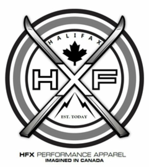 HFX PERFORMANCE APPAREL IMAGINED IN CANADA HXF HALIFAX EST. TODAY Logo (USPTO, 05.04.2016)