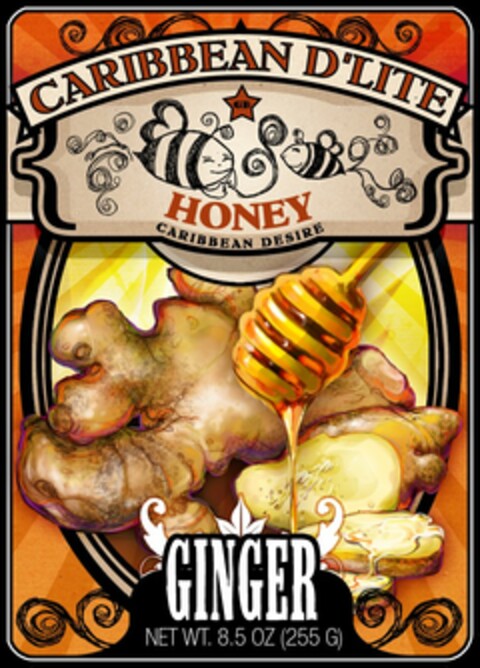 CARIBBEAN D'LITE GB HONEY CARIBBEAN DESIRE GINGER NET WT. 8.5 OZ. (255 G) Logo (USPTO, 18.11.2009)